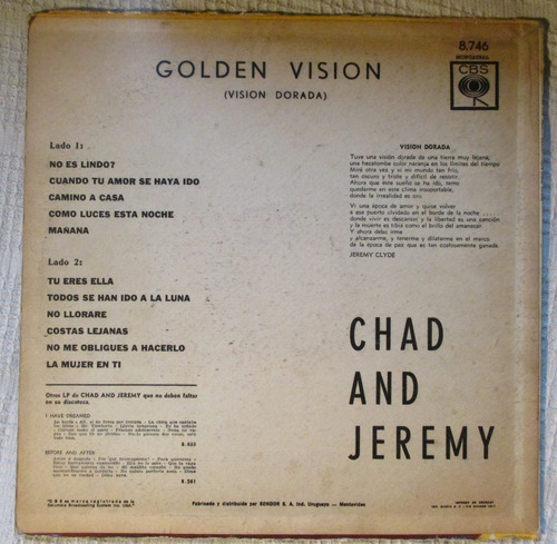Imagen 2 de 7 de Chad And Jeremy - Golden Vision (cbs 8,746) Uruguay
