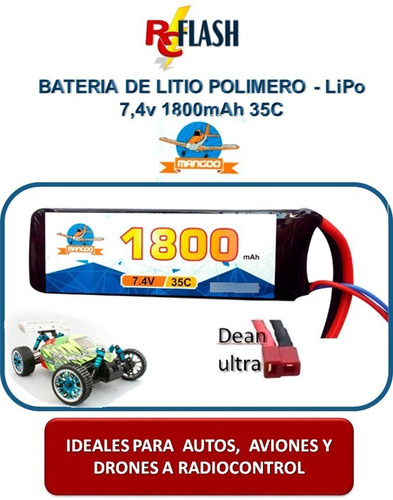 Imagen 2 de 4 de Batería Lipo 7.4v 1800mah 35c Litio Polímero Autos Rc Drones