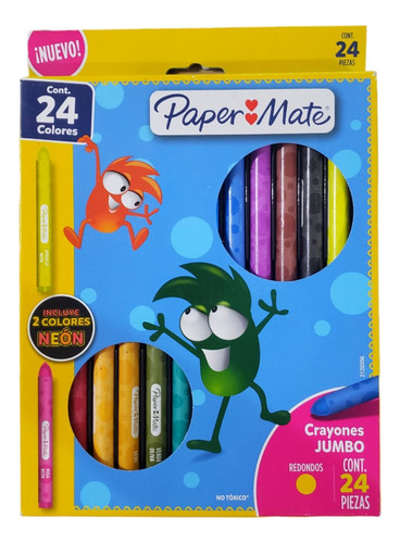 Crayón Escolar Redondo Jumbo Caja Con 24 Piezas Paper Mate