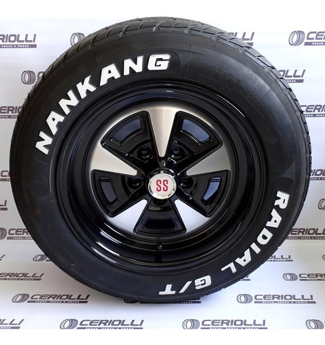 Kit Roda Opala Ss R15 + 4 Pneus 205 60 15 Nankang Radial Gt Cor Preto Borda Diamantado