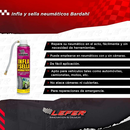 Imagen 2 de 7 de Infla Sella Repara Pinchadura Neumáticos Bardahl Auto 420cc
