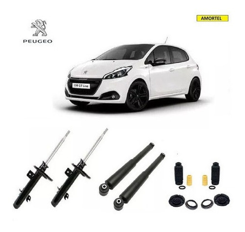 4 Amortecedores + Kits Batentes Do Peugeot 208 Ano 13/19