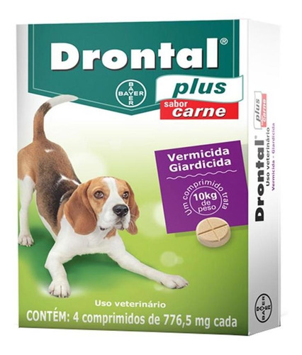 Imagem 1 de 6 de Vermífugo Drontal Plus Carne Cães Até 10kg Com 4 Comprimidos