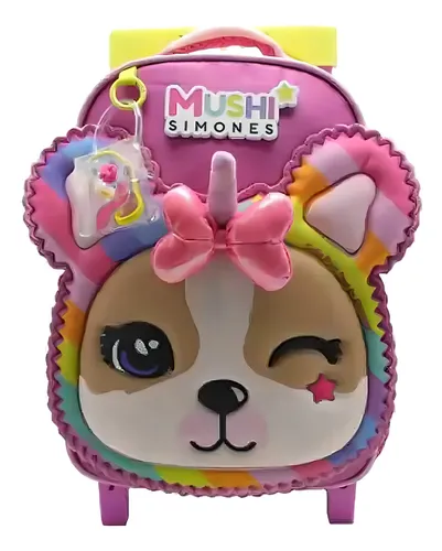 Mochila Mushi Simones 30cm Con Carro - Giro Didáctico Color Rosa Diseño De La Tela 3d