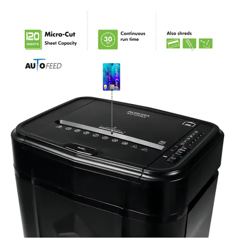 Aurora Trituradora De Papel Microcortado De Alta Seguridad Con Alimentación Automática De 120 Hojas, 30 Minutos