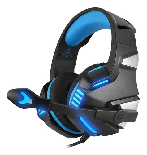 Audífonos gamer Hunterspider V3 negro y azul con luz LED