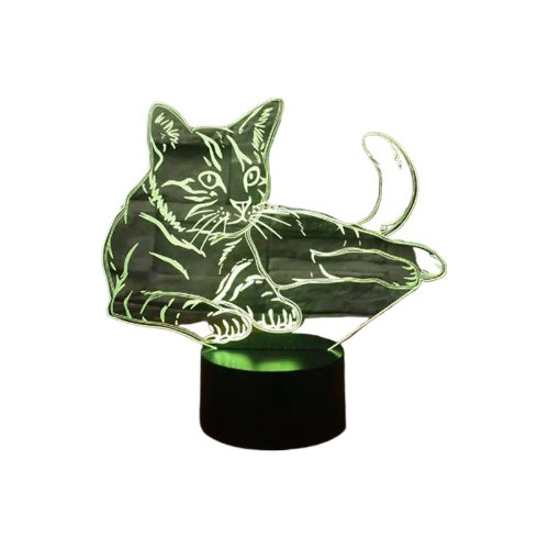 Lámpara 3d Gato Gatito Michi Ilusión Mascota Luz De Mesa