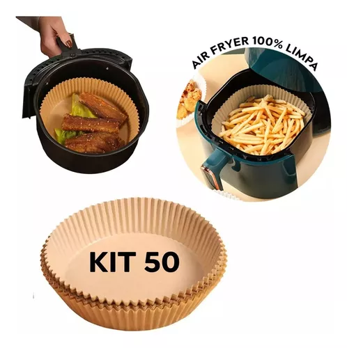 Forma Air Fryer Descartável Kit 50 Unds Antiaderente Redonda Forro