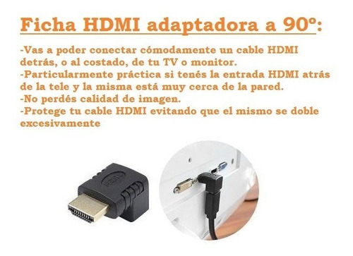 Imagen 2 de 5 de Ficha Codo Adaptador Hdmi 90 Grados En L Macho Hembra