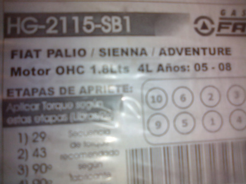 Empacadura De Cámara Hg-2115-sb1/fiat Palio Sienna Aventure