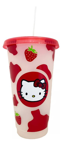 Vaso Tipo Starbucks Reusable De Kitty Fresita