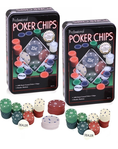 Pack X2 Set Poker 100 Fichas Caja Metal Poker Juegos Mesa