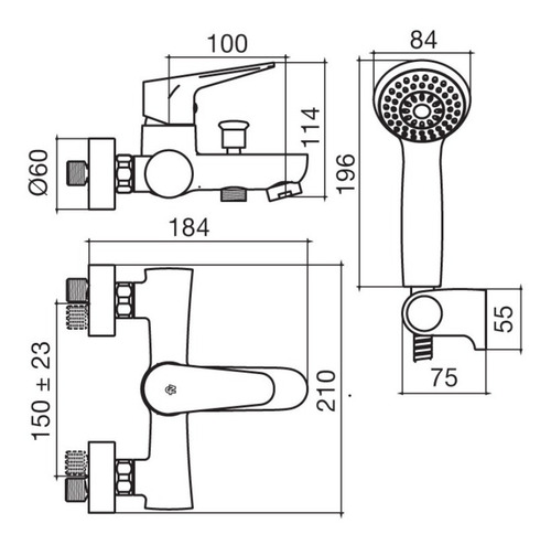 Imagen 2 de 3 de Baño Ducha Monocomando Amarilis Fv Ext Baño Ceramicas Castro