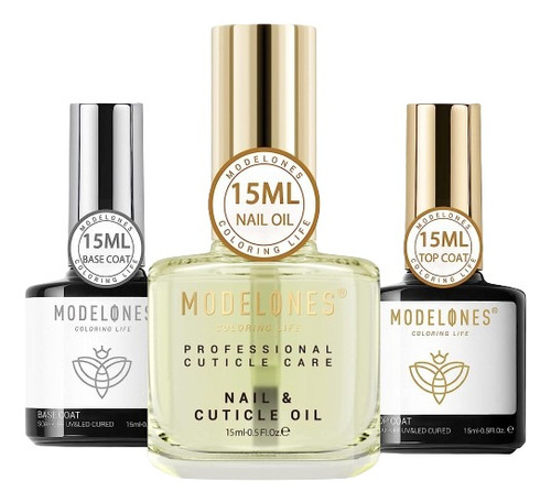 Kit Para Uñas Base Coat Top Coat Y Aceite De Cuticula 15 Ml Transparente