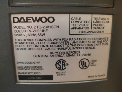 Imagen 8 de 9 de Televisor Daewoo De 20 Pulgadas Con Base De Pared