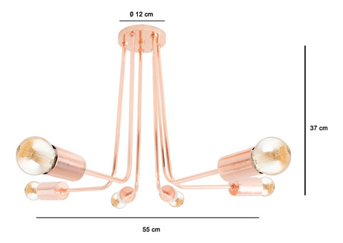 Lampara Araña Plafon Moderno Techo 6 Luces Brazos Led E27 Estructura Cobre
