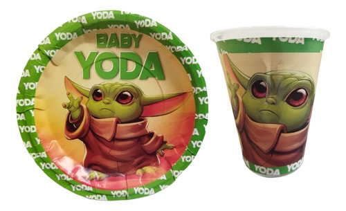 Paquete Fiesta Cumpleaños Vaso Plato Yoda Baby 20 Niños 