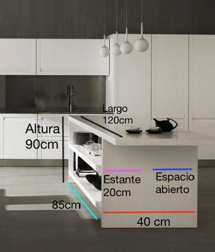 Isla De Cocina Barra Desayunador Mesada Minimalista Estante
