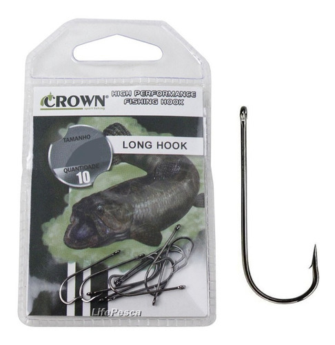 Anzol Crown Long Hook Black (perna Longa) Nº 8 - 10 Peças