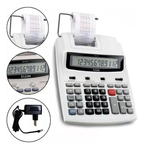 Calculadora De Mesa Com Bobina 12 Dígitos Ma-5121 Elgin Cor Branco