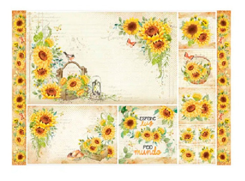 Pacote 5 Papel Decoupage Pd-1033 Girassol 34,3x49 Litoarte