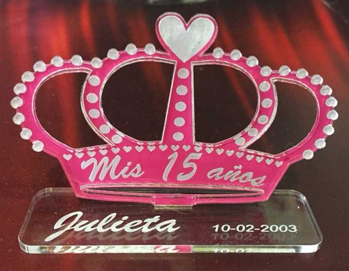 25 Souvenir Cumple 15 40 50 Corona Acrilico Fucsia