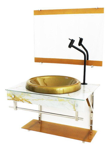 Gabinete De Vidro Para Banheiro 60cm Mármore Branco Dourado