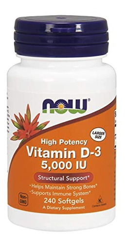 Complejo Vitamínico Now Foods, Vitamina D3; 5000ui 240capsul