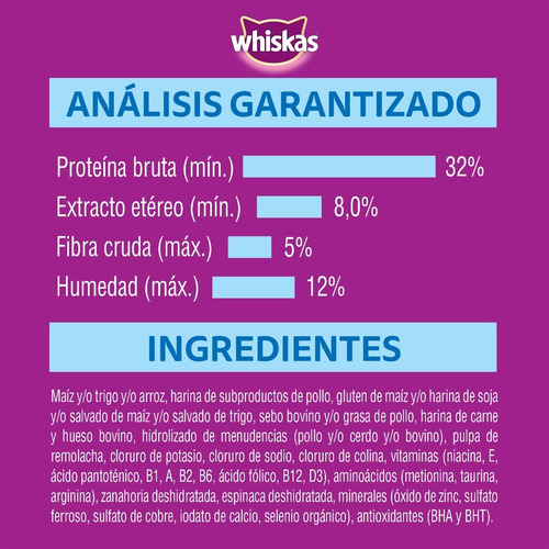 Imagen 3 de 10 de Whiskas Combo Gatos Castrados Alimento 10kg +sobre Pollo 12u