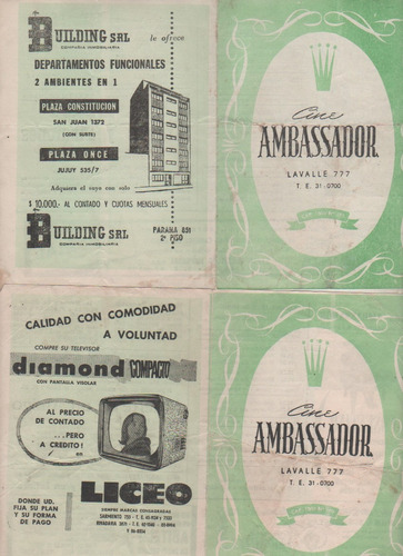 Lote De 2 Antiguos Programa Cine * Ambassador  * Año 1960