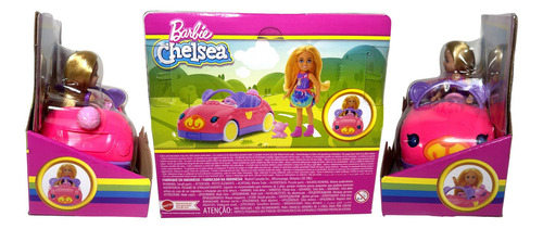 Conjunto Veículo Carro Carrinho Da Boneca Menina Loira Chelsea Com Acessório Mini Boneco Ursinho Urso De Pelúcia - Irmã Da Barbie - Mattel Brinquedos
