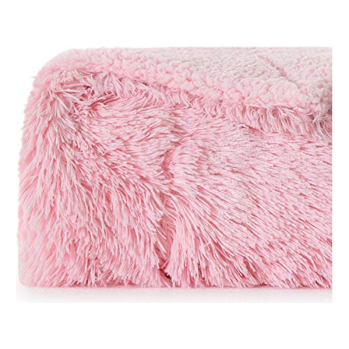 Manta De Felpa Y Borrega Abrigadora Rosa Claro 228 X 274 Cm Rosa Liso