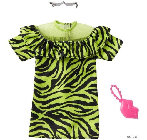 Imagem 1 de 2 de Roupa Da Barbie Vestido Verde Neon Animal - Ms