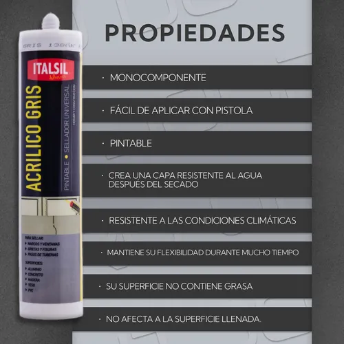 Sellador Acrílico Pintable Gris Italsil