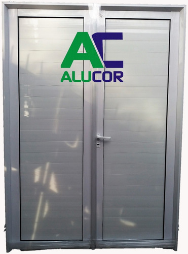 Porton Puerta Doble Aluminio Blano Ciega 150 X 200 Cerradura