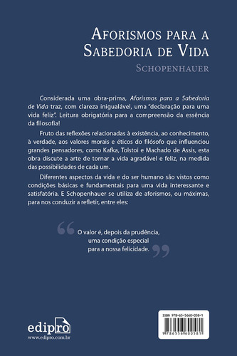 Aforismos Para A Sabedoria De Vida, De Schopenhauer, Arthur. Editorial Edipro - Edições Profissionais Ltda, Capa Mole Em Português, 2022
