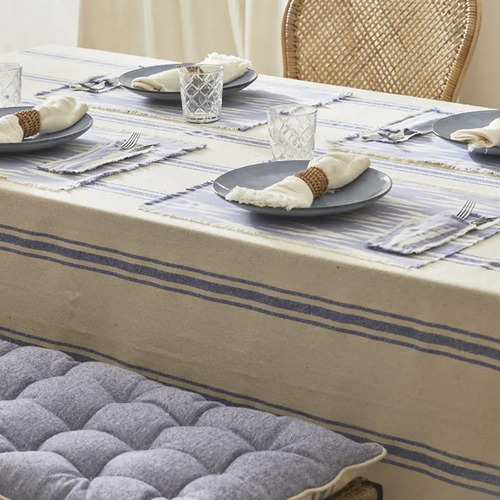 Cojín De Banqueta Bari Azul 120x40x4 Calma House Diseño De La Tela Líneas