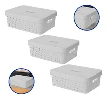 Comprar Kit 3 Caixas Cestos Organizadores Com Tampa Lavanderia 20 L