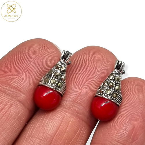 Imagen 3 de 7 de Aros Plata Lady Di Perla Roja 6mm