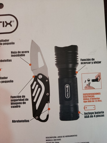 Multiherramientas Tactix Camping + Linterna Led 4 Pzs C/ba