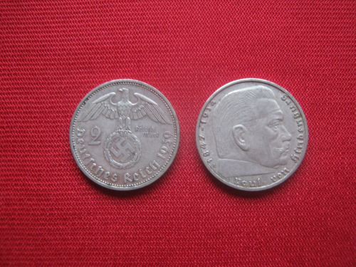 Alemania - Tercer Reich 2 Reichsmark 1939 Plata Valor C/u