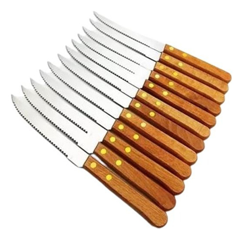 Set 12 Cuchillos Mesa Con Diente Y Mago De Madera
