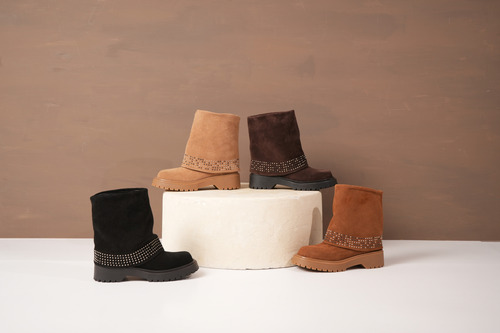 Botas Mujer Gamuza Tachas Urbanas Caña Doblada Moda Lilo