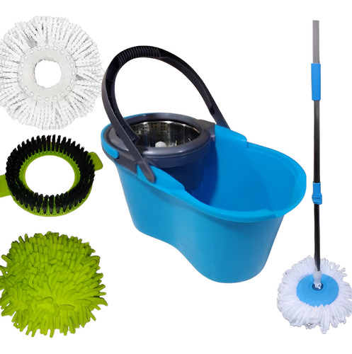 Mop Giratorio Esfregão Cabo Inox 13 Litros Azul