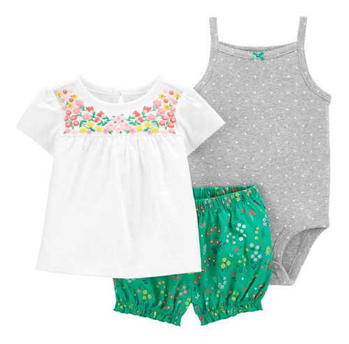 Set De 3 Piezas Bebé Short Verde