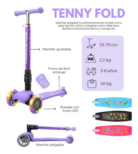 Monopatin Scooter Plegable Luz Teeny Fold 3 Ruedas Bold Cube