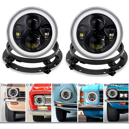 Imagem 1 de 8 de Farol Led Angel 7 Polegadas P/ Gm Chevrolet A10 C10 C14 D10