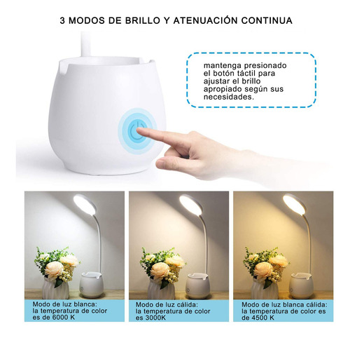 Lámpara De Mesa Con Portalápices, Color Blanco.