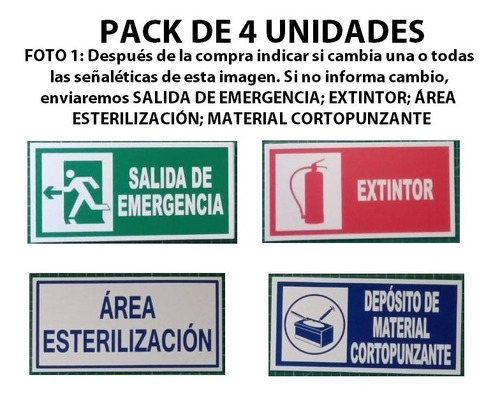 Letrero Salida,extintor,esterilización,cortopunzante 4ú