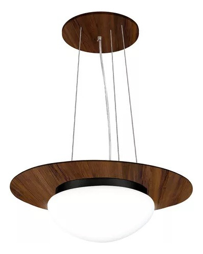 Luminária Pendente De Madeira Saturno Vidro Oval 40cm Btb